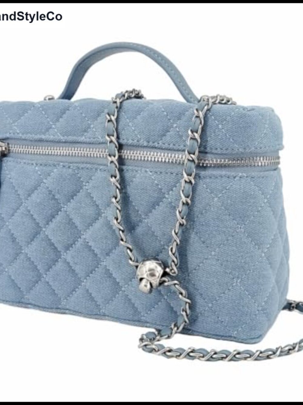 Quilted Denim Slim Vanity Purse Vintage Top Handle Crossbody Bag